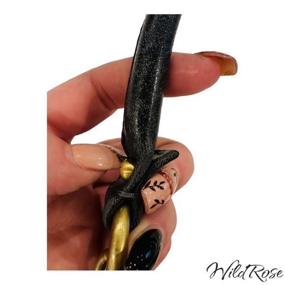 ZAC POSEN BLACK “ALEXIA” LEATHER SATCHEL BAG GOLD TONE HARDWARE - Picture 8 of 17